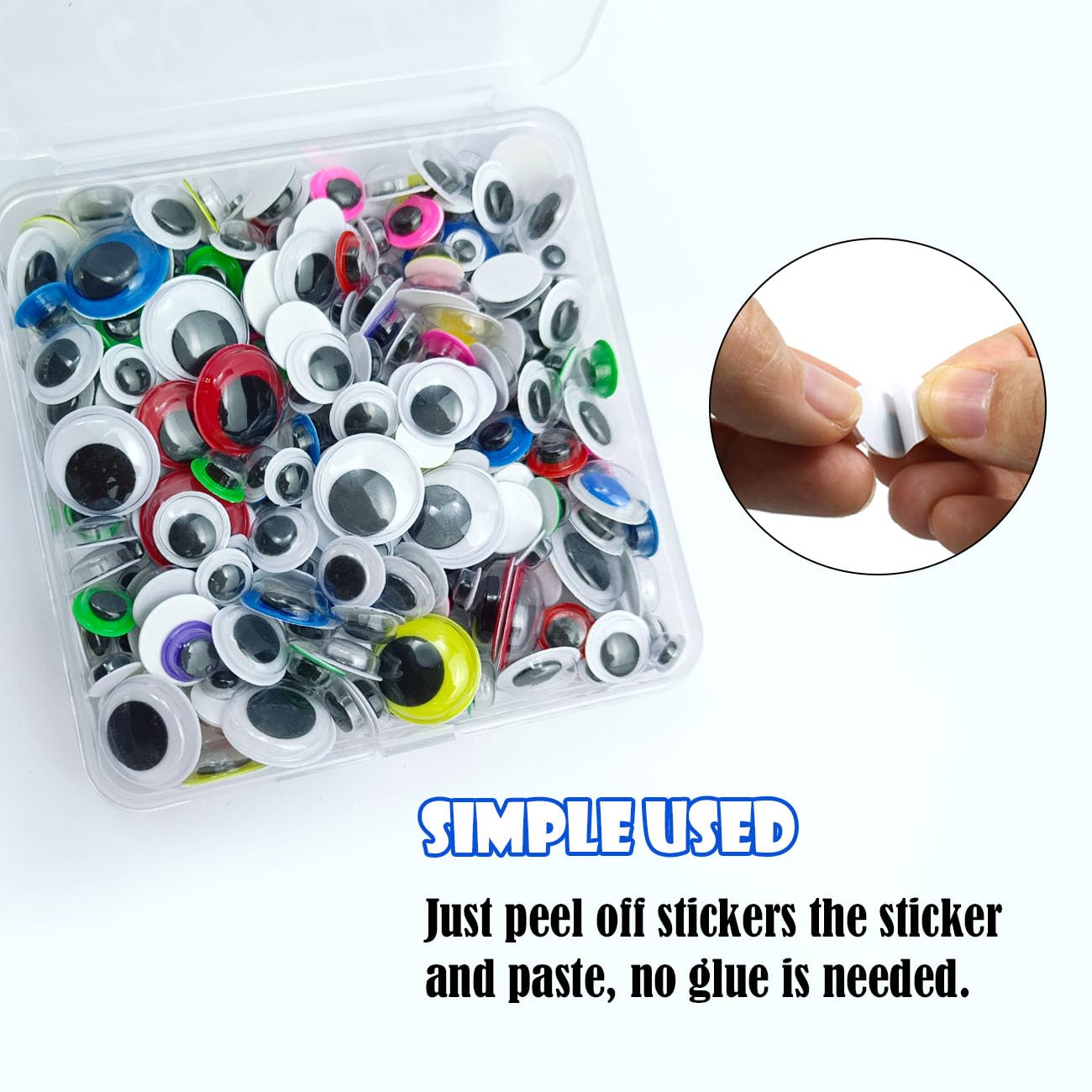 Wiggle Googly Eyes Self Adhesive, Mixed Sizes 6mm, 8mm, 10mm, 12mm, 15mm (300)