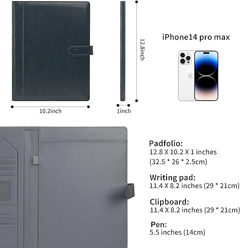 Miniatura 10 de Wason Portafolio Funda de cuero PU A4 con portapapeles, bloc de notas, portafolios, formularios, archivo de escritura de documentos, planificador de