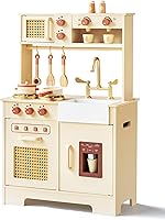 Leeshyah Wooden Play Kitchen for Toddlers Ages 3+ - Realistic Interactive Features, Montessori-Inspired Sensory Fun