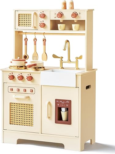 Juego de cocina para niños, juego de cocina de madera con características realistas, pequeño juguete de cocina diseñado ideal para niños pequeños,