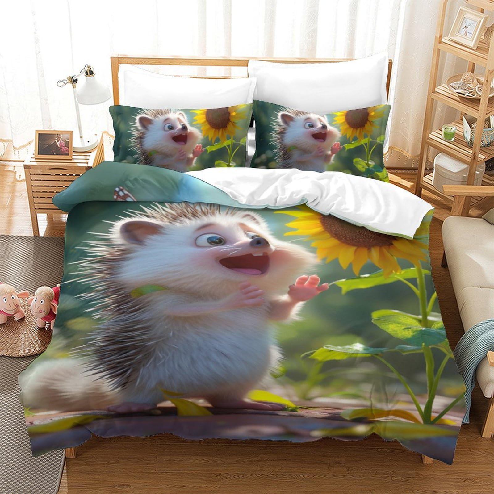 Housse de couette Le hérisson 3D en microfibre douce avec taies d'oreiller 140x200cm