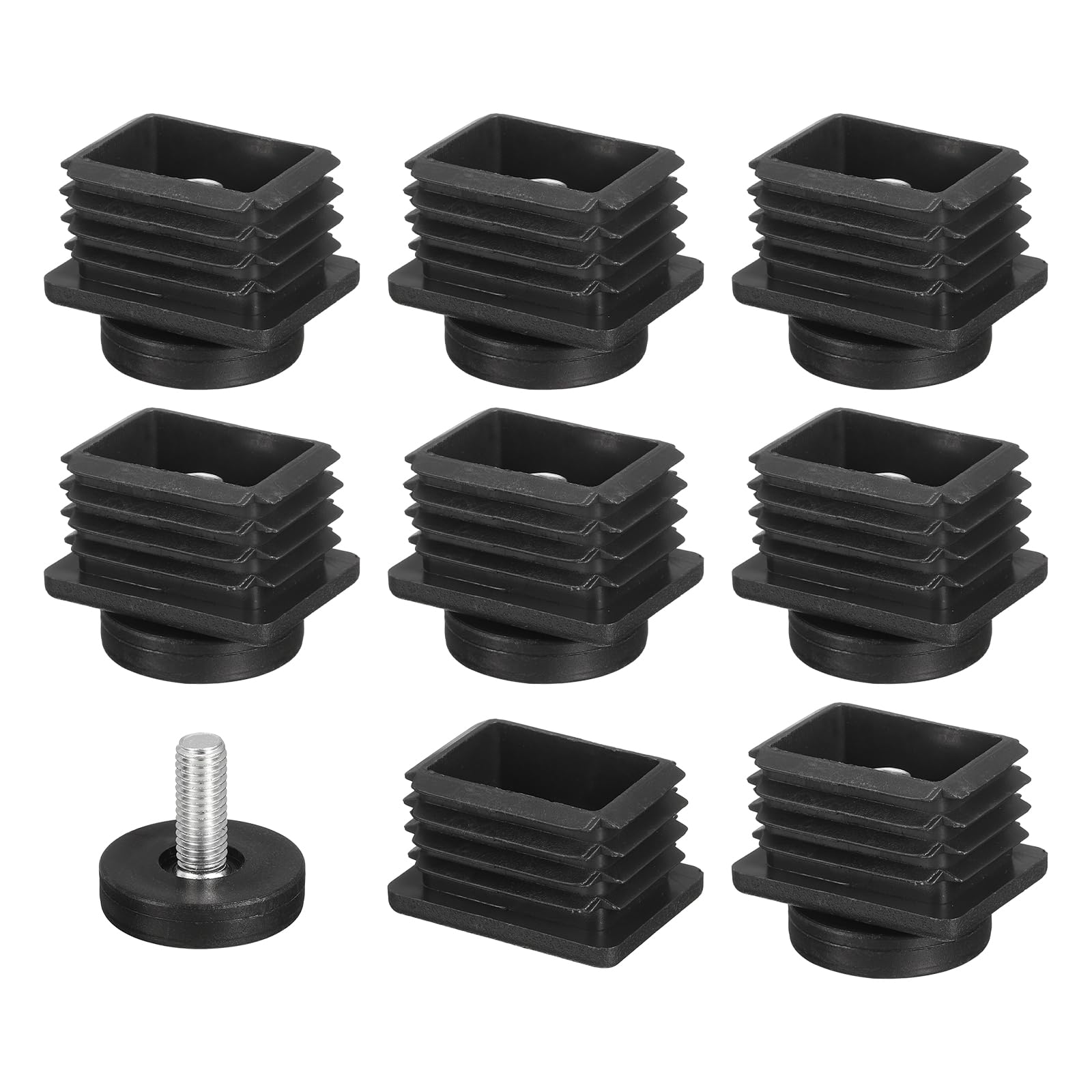 sourcing map Lot de 8 pieds de nivellement en plastique M8 x 30 x 40 mm réglables pour pieds de meubles rectangulaires à visser pour trou de 30 mm pour table, chaise, meubles, noir