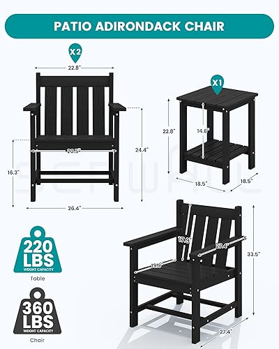 Miniatura 2 de SERWALL Juego de 3 piezas de sillas Adirondack para todo tipo de clima, con mesa auxiliar, material HDPE, muebles de patio al aire libre para