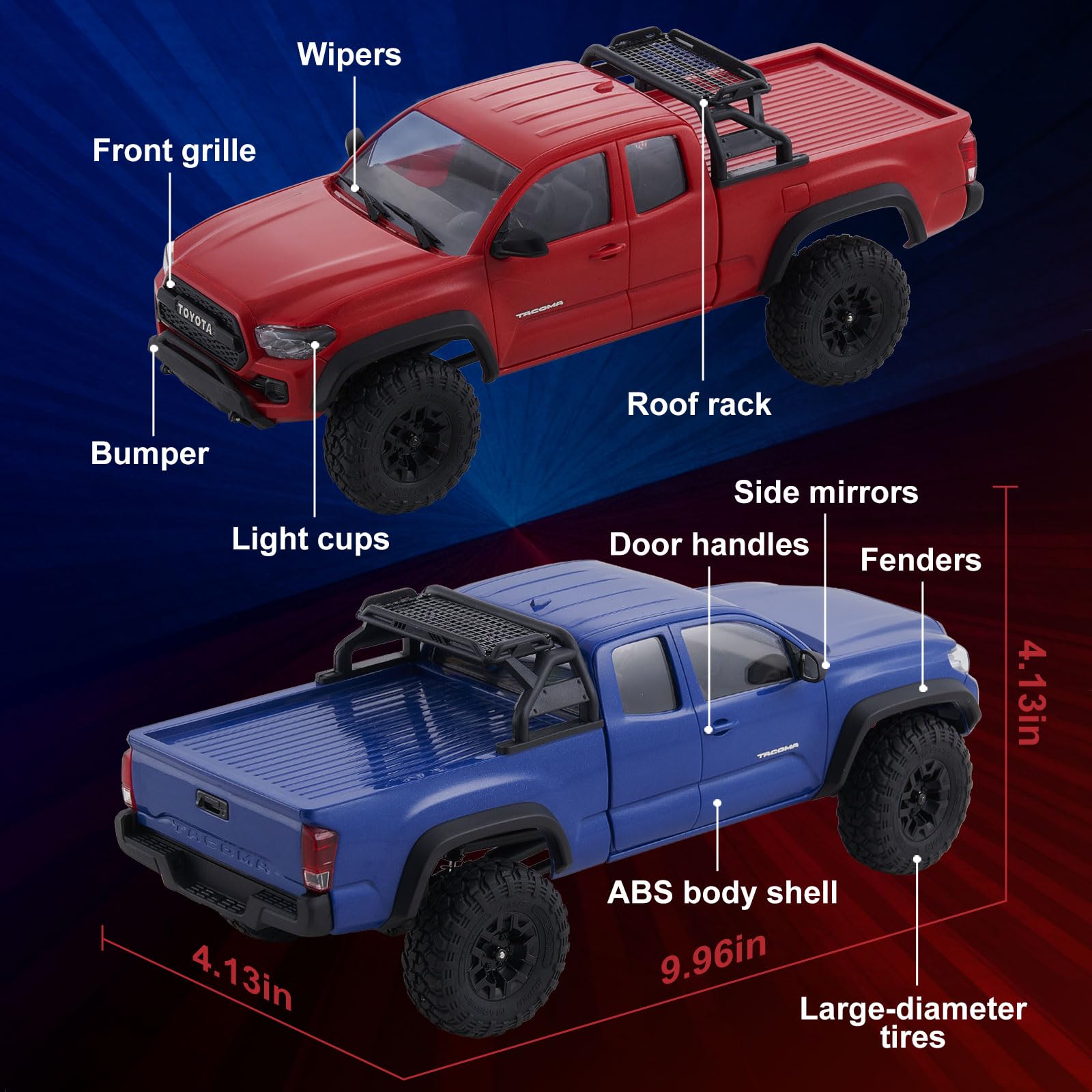 BEEZRC FMS 1/24 RC Crawler FCX24M Tacoma Toyota - Camión de roca 4WD Off-Road RC Rock, transmisión de 2 velocidades, coche de control remoto de grado hobby para adultos, RTR gris