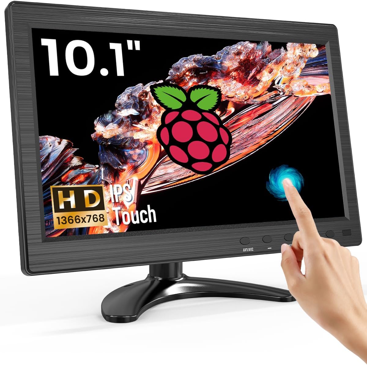 Eyoyo 10.1″ Touch Screen Monitor: 1366×768 Full HD 10-Point Raspi Touchscreen Supports HDMI/VGA/AV/BNC/USB Inputs Small HDMI Monitor Compatible with CCTV Raspbery Pi Camera PC(EM101ADC)