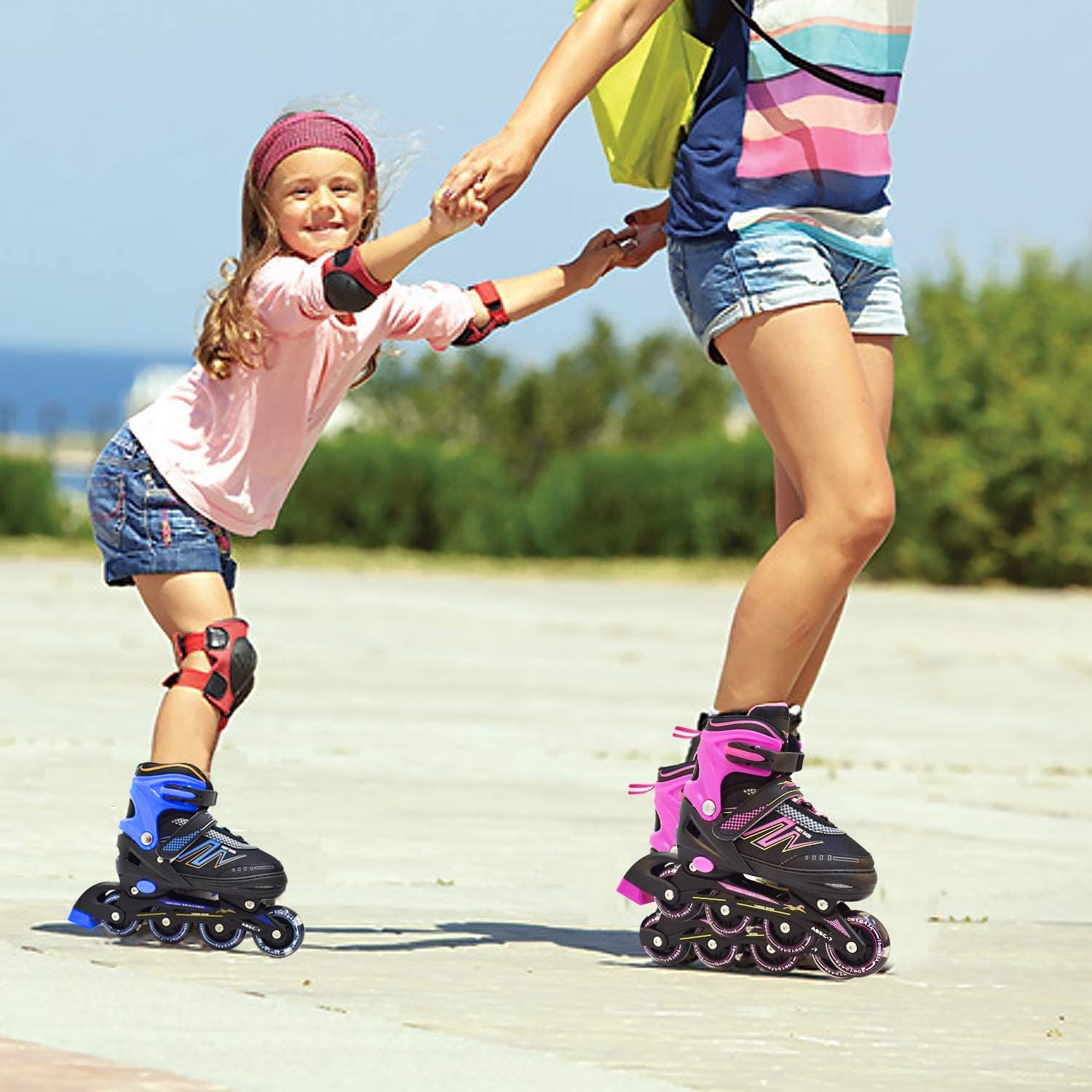 Roller en Ligne Enfant - Roller Enfant Garcon Fille, Roller Lumineuse, 4 Tailles Réglables