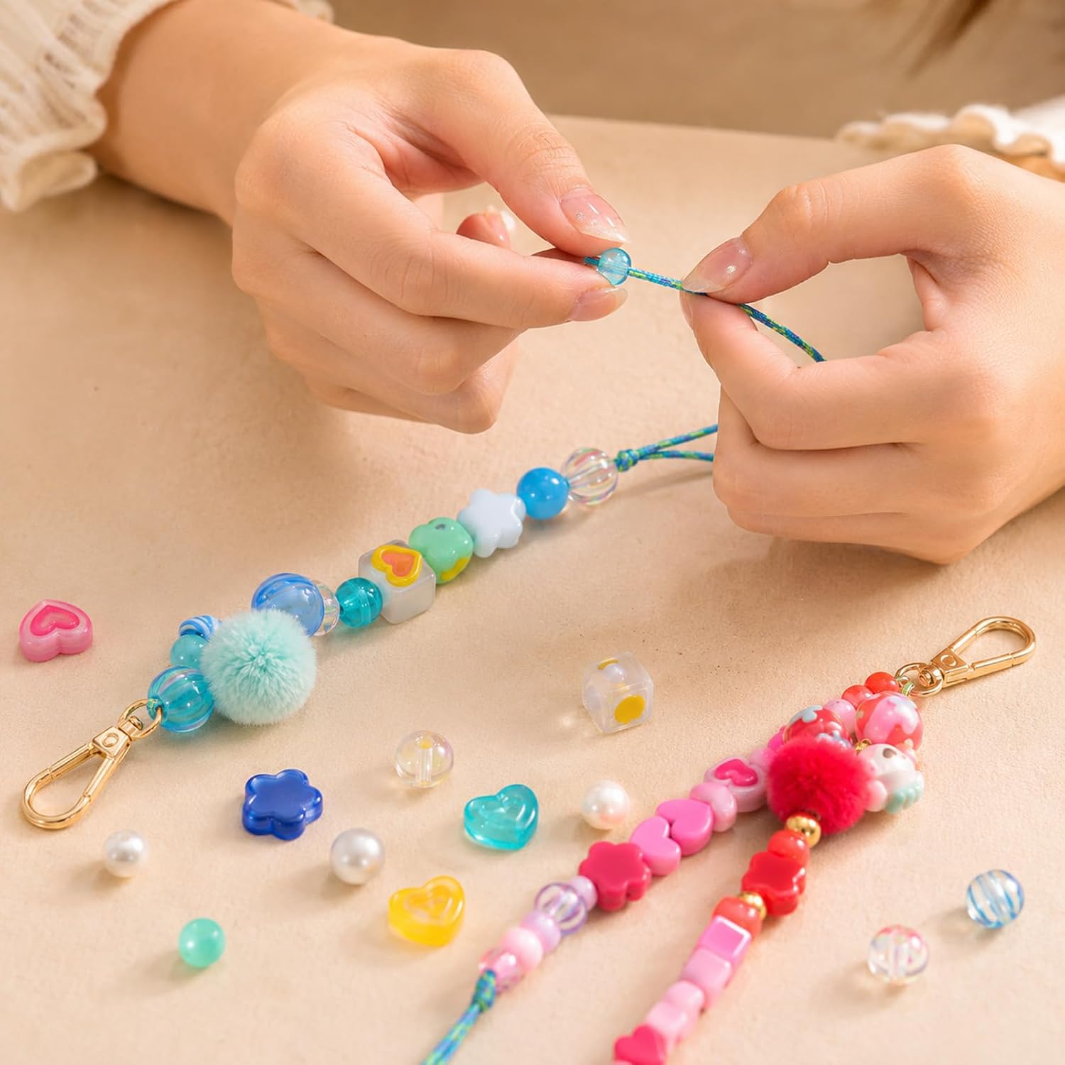 15 Pcs DIY Beadable Keychain Making Kit Beadable Rope Keychain