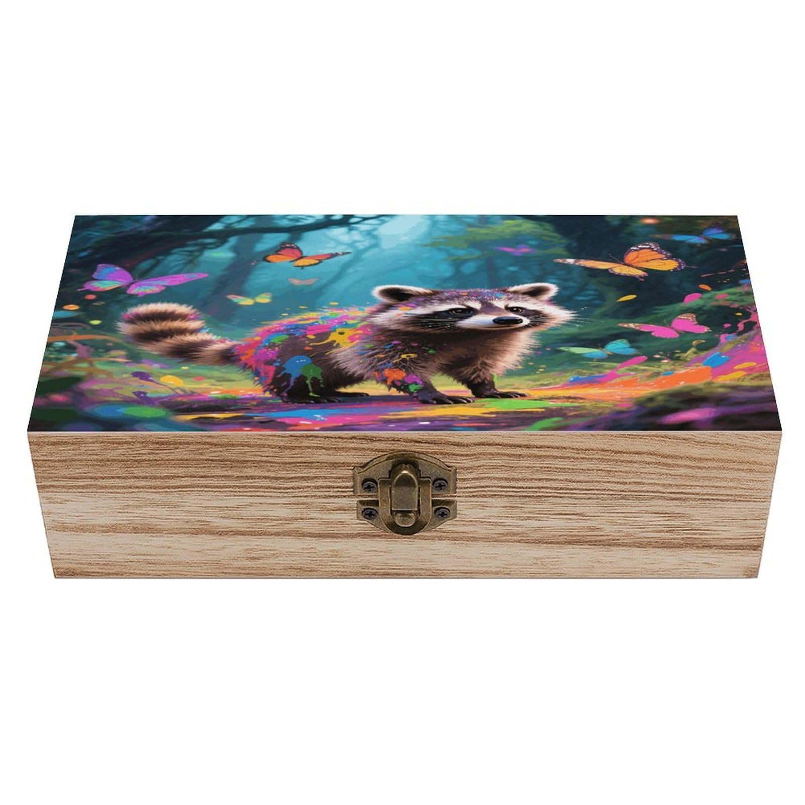 VstaDank Magic Raccoon Wooden Storage Box Vintage Style Wooden Storage Case with A Hinged Lid Memory Treasure Boxes Decorative Jewelny Photos for Organizer 7.9 * 3.7 * 2.3 Inch