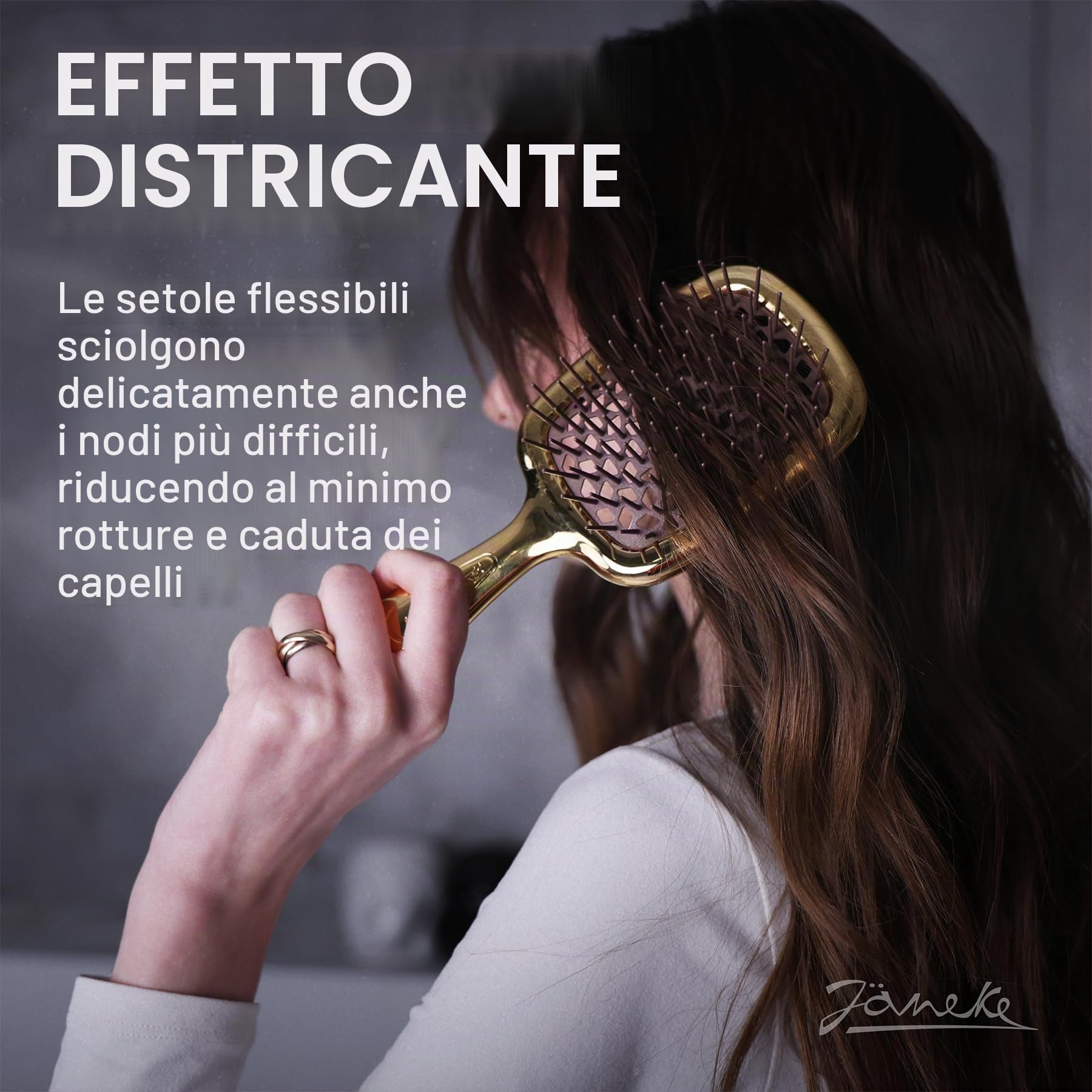 Janeke Superbrush Spazzola districante per capelli morbidi, con setole antistatiche, spazzola ventilata per capelli bagnati, per asciugatura, per capelli ricci, spessi, ondulati e fini, oro