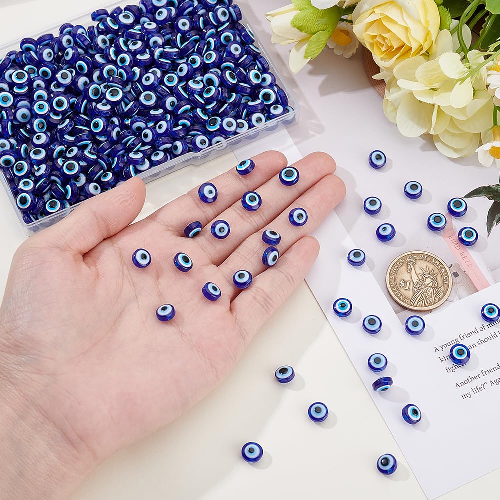 JJUNW 200 Stuks Boze Oog Kralen – 6 Mm Plat Rond Hars – DIY Sieraden & Armbanden (Blauw)
