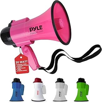 PYLE Megaphone Maximum Output 30 W Loudspeaker: Siren Function, Audio Reaches Up to 2654.3 ft (750 m), Ultra Lightweight, Carrying Belt, AUX Compatible, Battery Operated