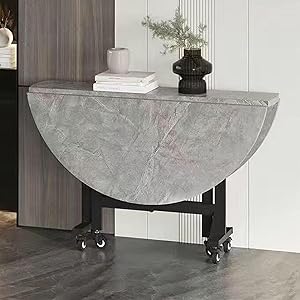 Mesa Cocina Plegable,Mesa Plegable de Comedor para 5-7 Personas,Mesa Auxiliar con Alas Abatibles y 6 Ruedas,Muebles Plegables Extensibles,para Espacios pequeños,Salón(Gray,100x75cm)