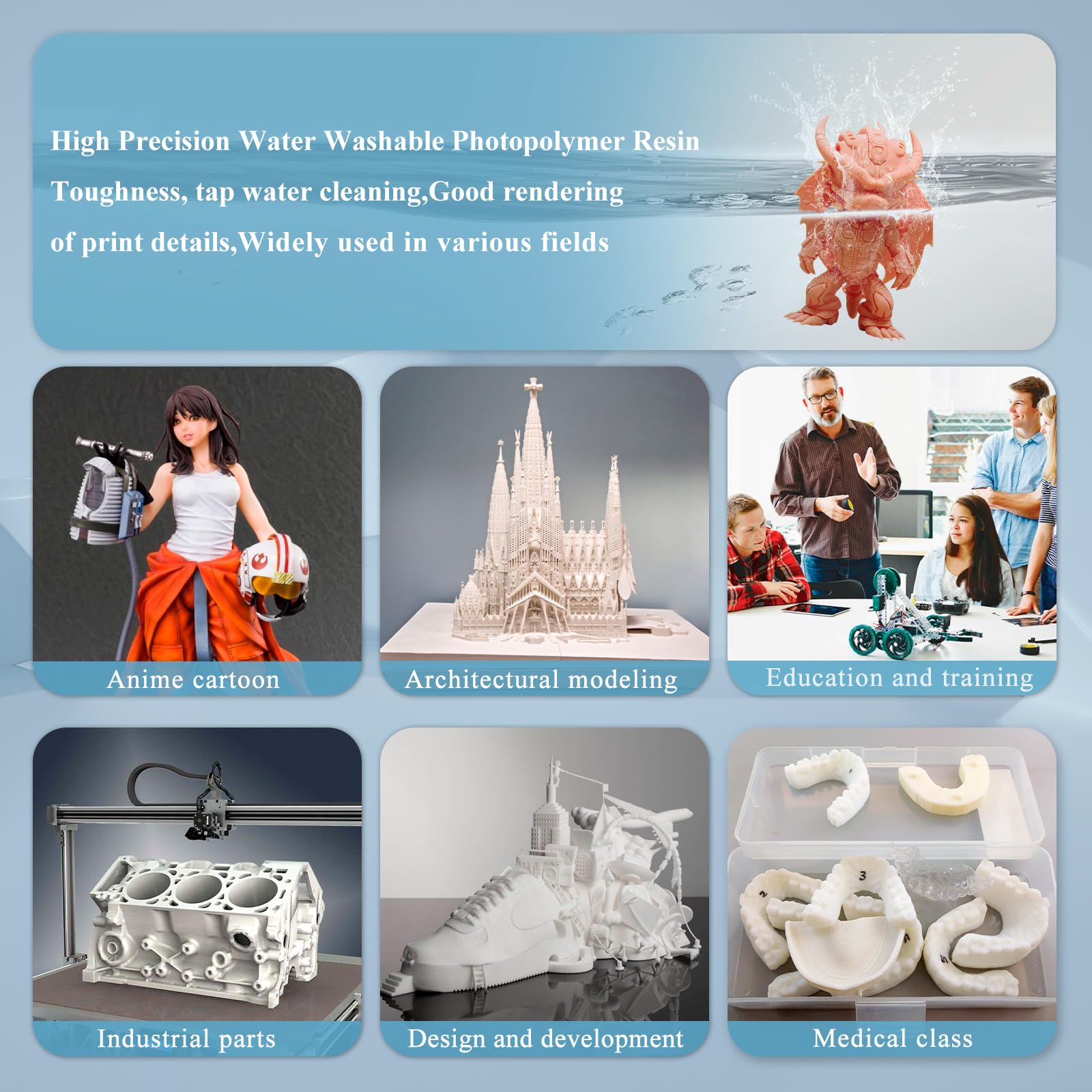 Stampante 3D migliorata HD 8K con resina lavabile in acqua, 405 nm di indurimento UV veloce, resina fotopolimerica ad alta precisione e veloce per stampa LCD/DLP 3D (beige)