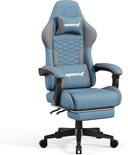 Miniatura 7 de Silla para videojuegos, sillas de computadora de tela con soporte lumbar y masajeador, silla de oficina ergonómica con reposapiés y cojín de resorte
