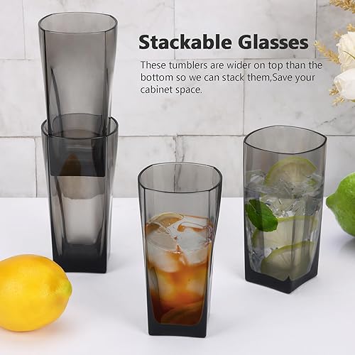 Miniatura 5 de Topsky Vasos de agua de plástico de 12 onzas, juego de 4 vasos transparentes irrompibles de acrílico transparente reutilizable para jugo para fiesta