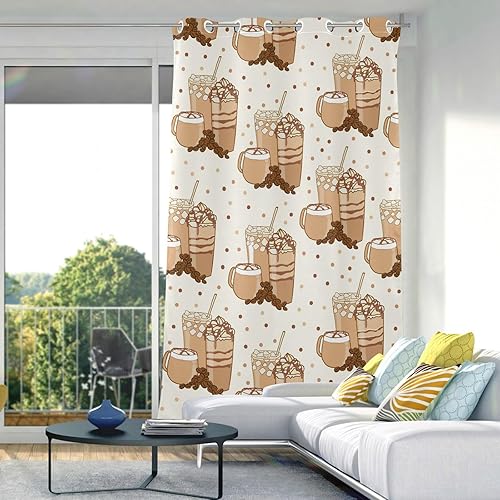 Miniatura 5 de Cortina opaca de grano de café dibujado a mano, 84 pulgadas de largo, cubierta negra para ventana para dormitorio, sala de estar, cortina divisora