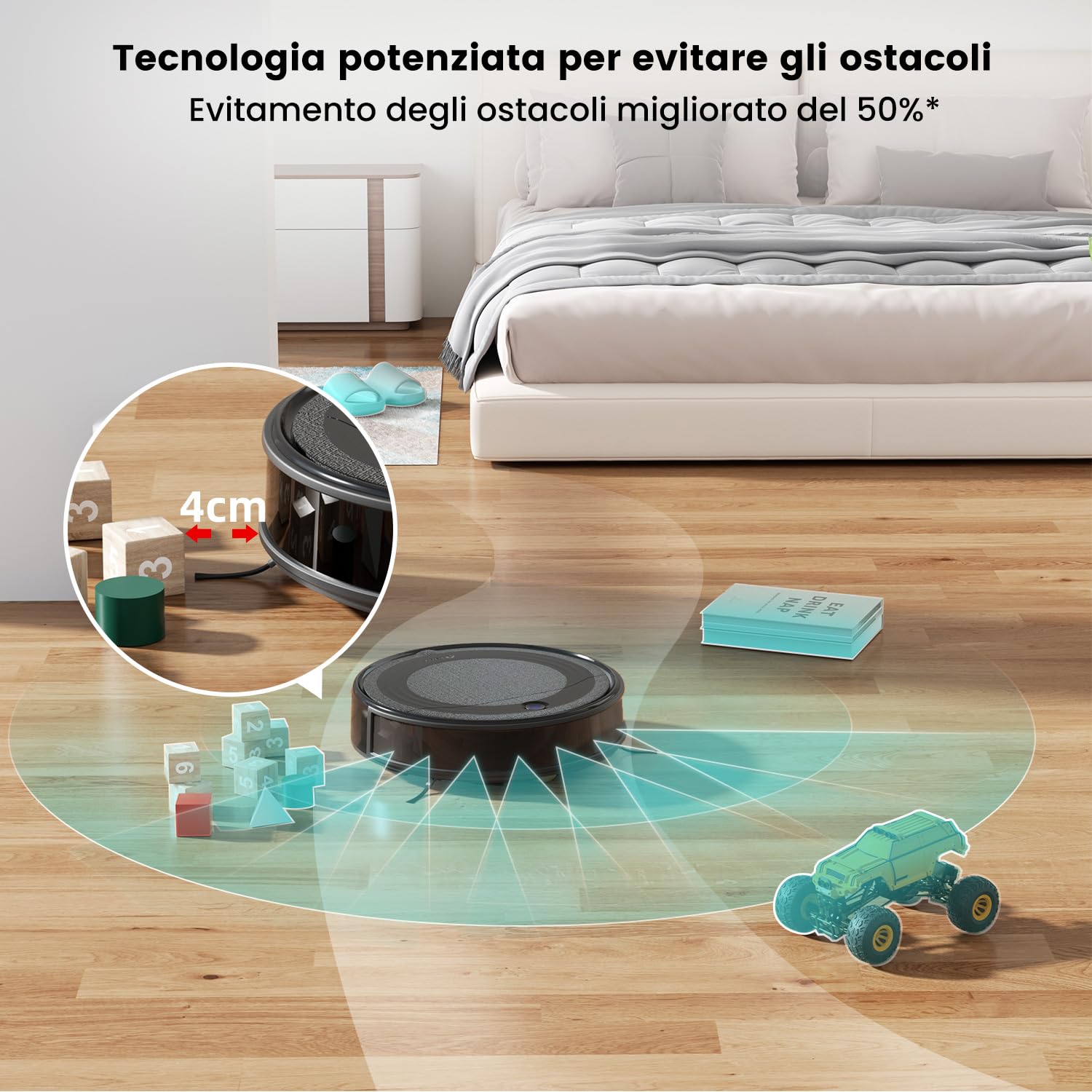 LEFANT M310 Robot Aspirapolvere 4500Pa,Evita Precisamente gli Ostacoli,Autonomia 180min,Wi-Fi/App, Antigroviglio Aspirapolvere Robot Ideale per Peli di Animali Domestici, Peli e Pavimenti Duri,Nero
