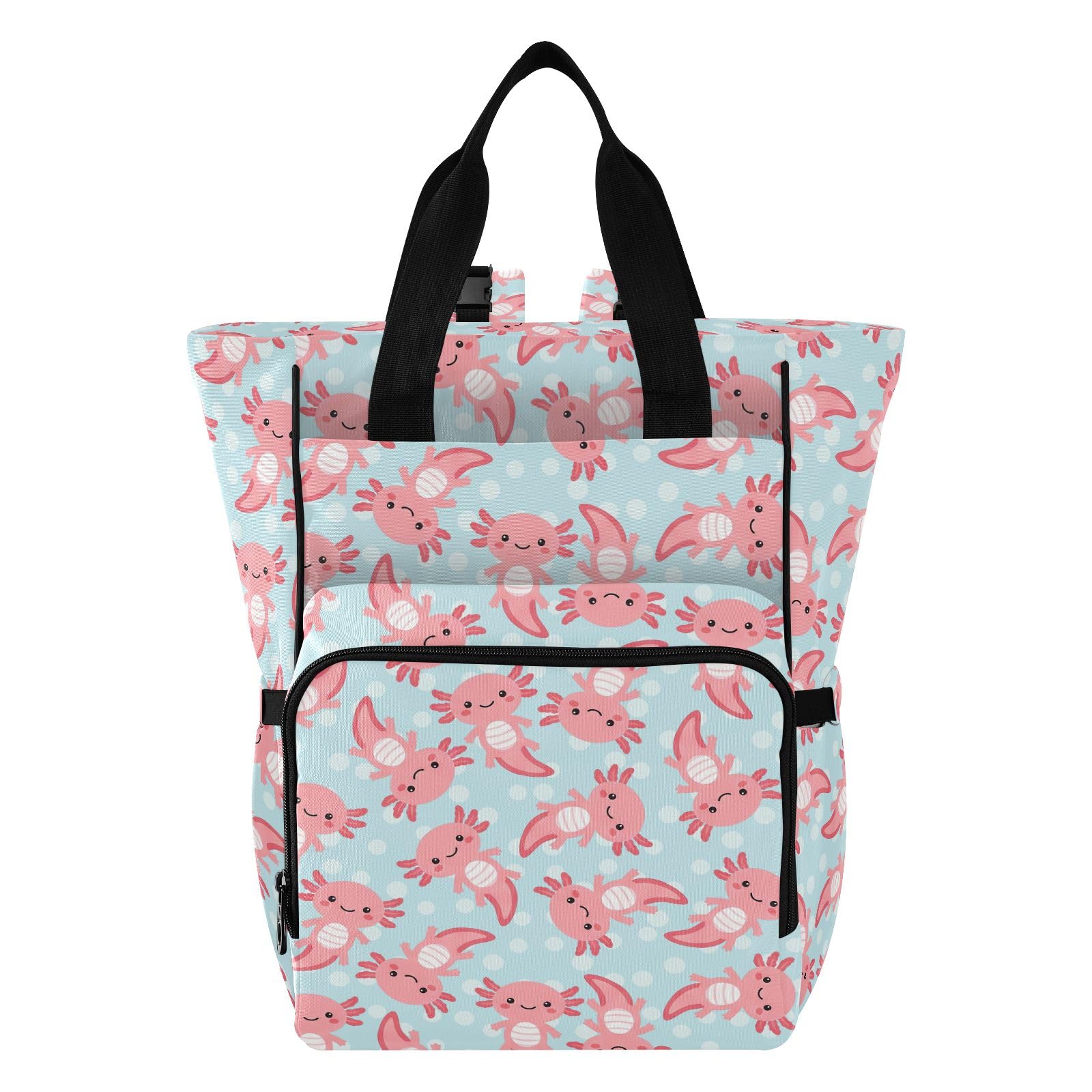 Mnsruu Pink Axolotl Borsa per pannolini per bambini, zaino grande, impermeabile, da viaggio, per mamme e papà