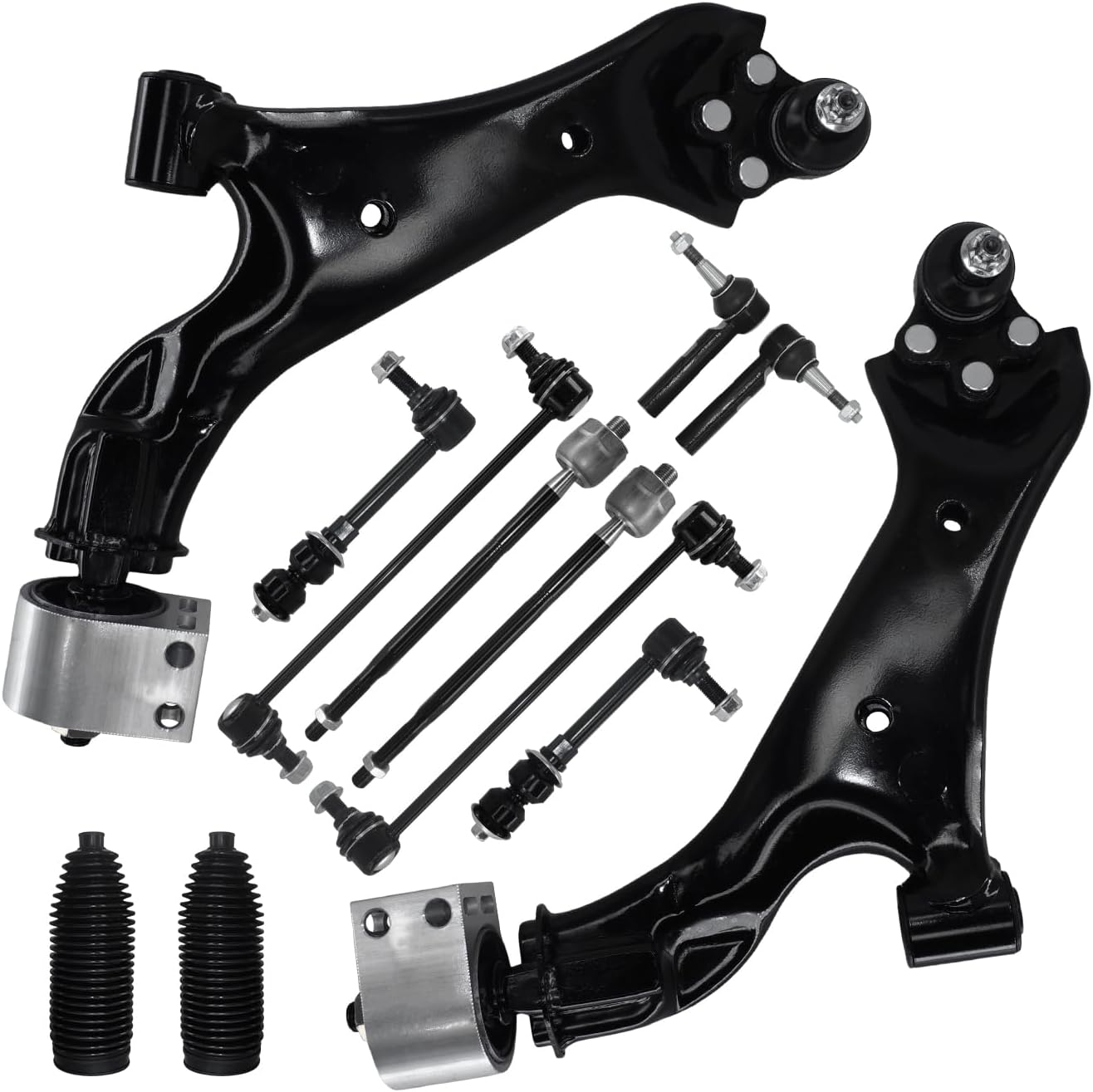 Control Arm, Replacement For Front Lower Control Arm With Ball Joint Sway Bar Tie Rod Boot Compatible With 2010-2017 Chevrolet Equinox, 2010-2017 GMC Terrain - 12 Pcs