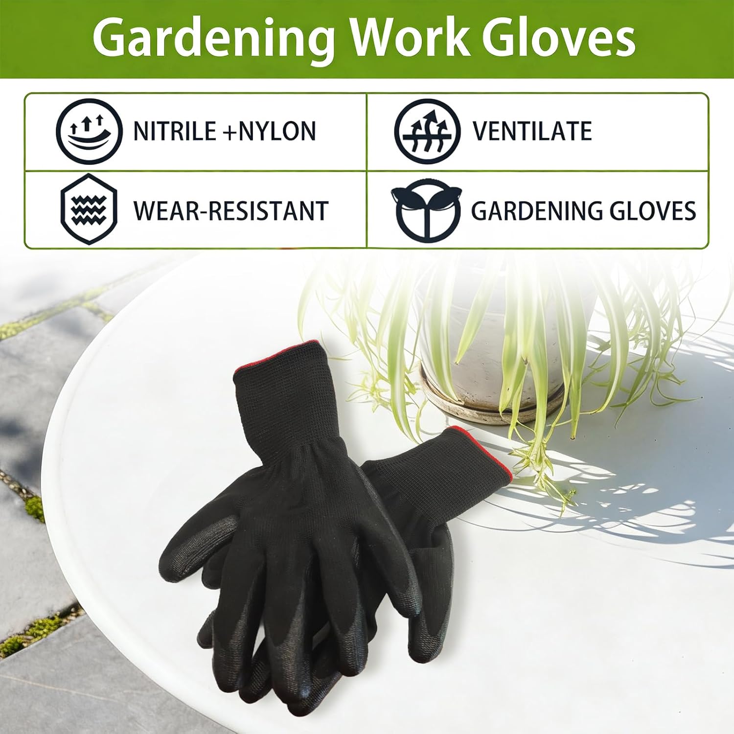 72 Pairs Gardening Gloves for Men Women Rubber Coated Breathable Garden Gloves Black