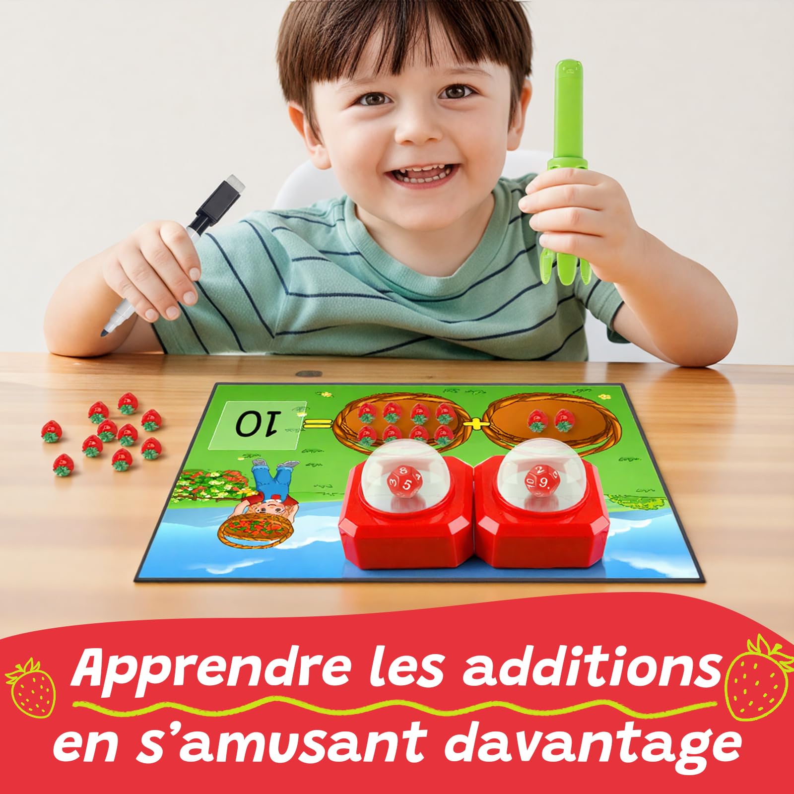 Broytain Jeux de Mathématiques pour Enfants avec des Tampons de Dés, Jouets éducatifs pour Compter, Ajouter et Soustraire, Fine-Jeux dès 3 4, 5, 6, 7, 8, 9 Ans (Rouge)
