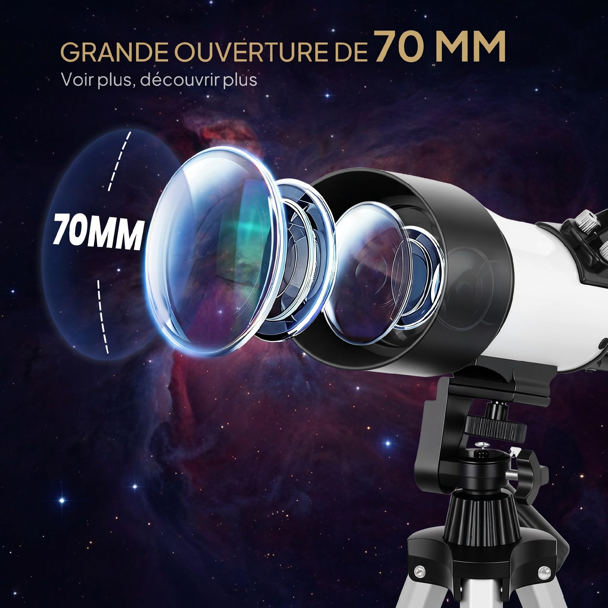 Outsunny Télescope Astronomique pour Adultes et Débutants 70 mm Blanc