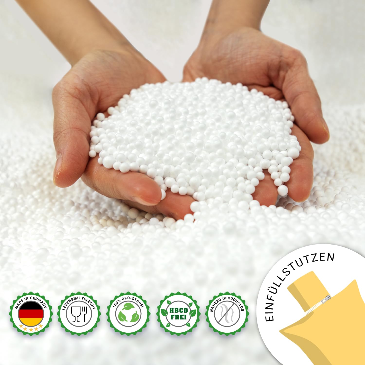 Bruni FILLcloud - Relleno de perlas de poliestireno expandido sostenible para cojín de asiento, varios tamaños, relleno para puf fabricado en Alemania