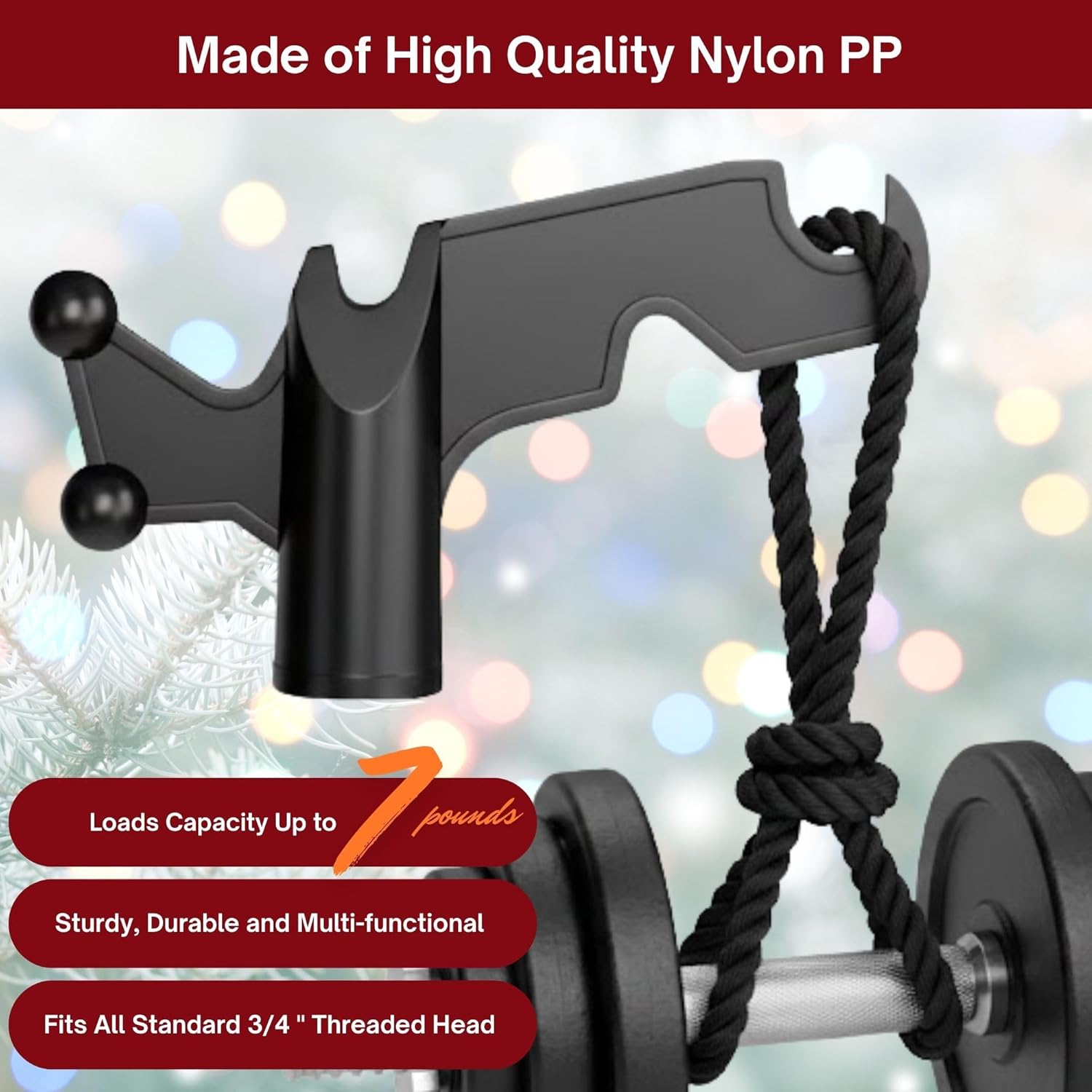 Christmas Light Hanger Hook Tool, Utility Hook Screw On Pole Attachment (Pole NOT Included, Fits on 3/4 Inch Acme Thread) Multi-Purpose Installation, String Light, Birdfeeder, Hanging Clothes & Plant