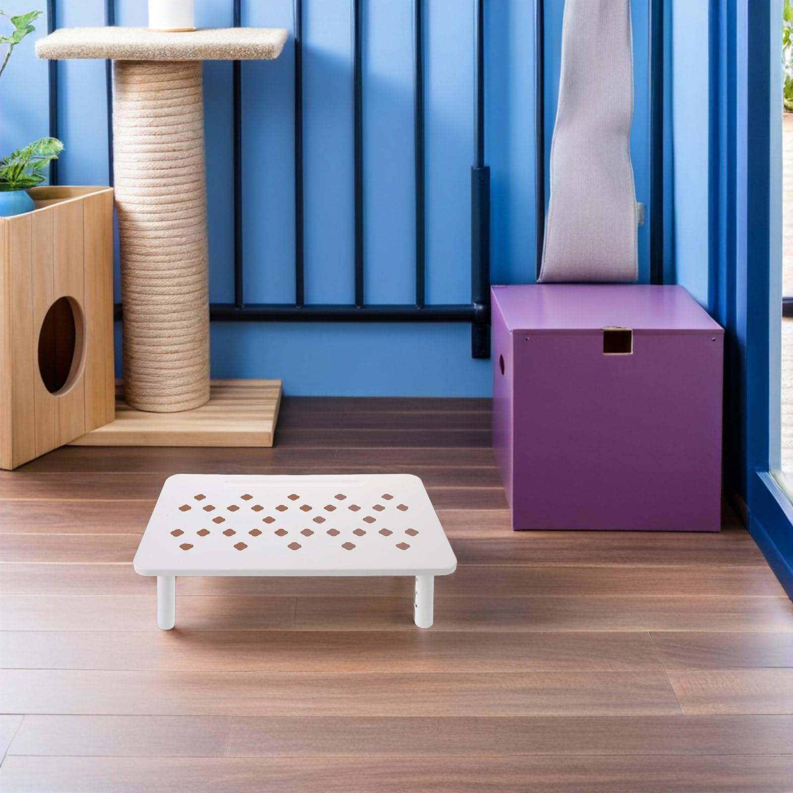 Support Réglable pour Gamelle Automatique Blanc, Support Surélevé Antidérapant 3 Hauteurs pour Chats et Petits Chiens, Station Alimentaire Ergonomique Intérieur et Voyage
