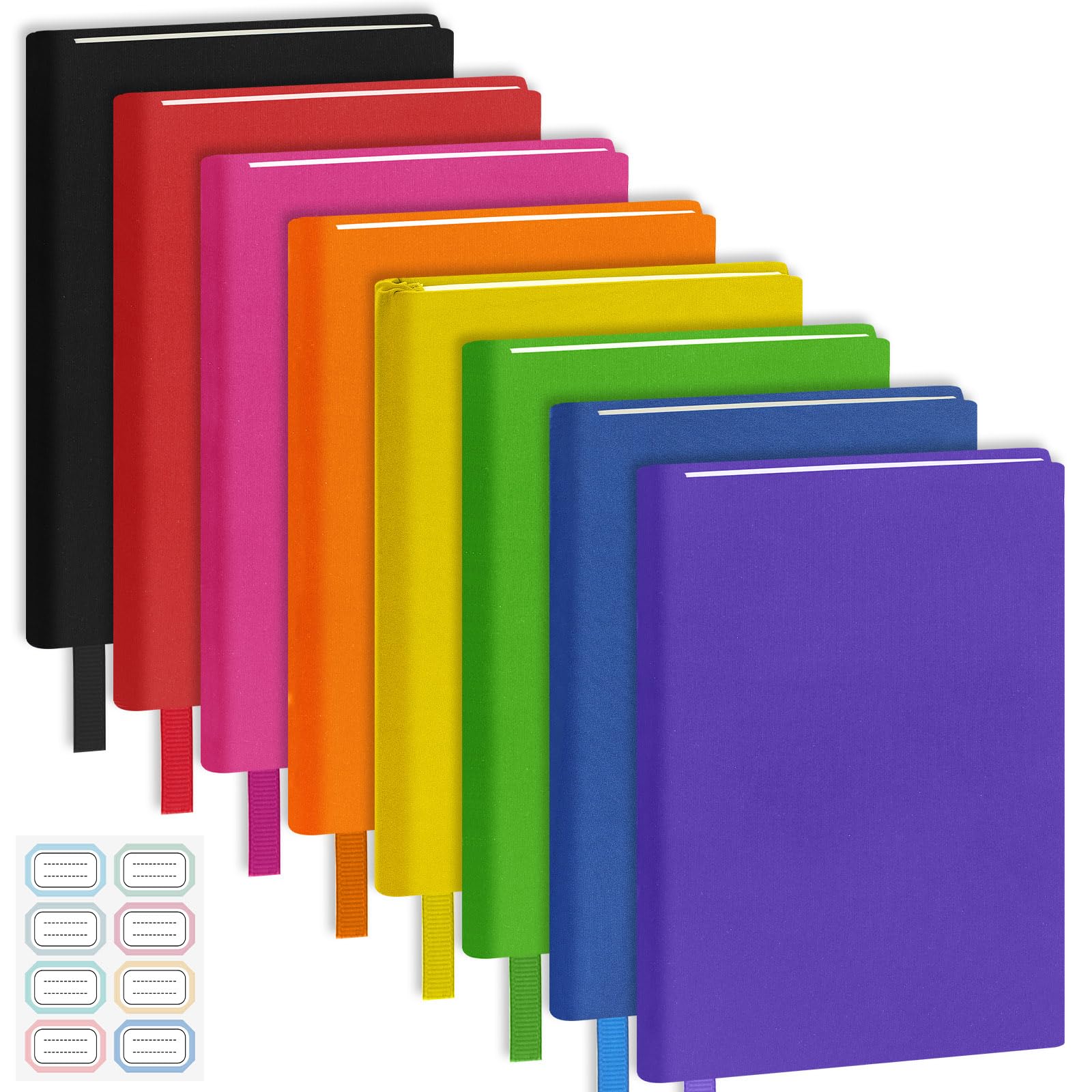 Confezione da 8 copertine protettive per libri, riutilizzabili, in tessuto, 22,9 x 28,9 cm, colorate, elasticizzate, con etichetta adesiva, per la maggior parte dei libri di testo con copertina rigida