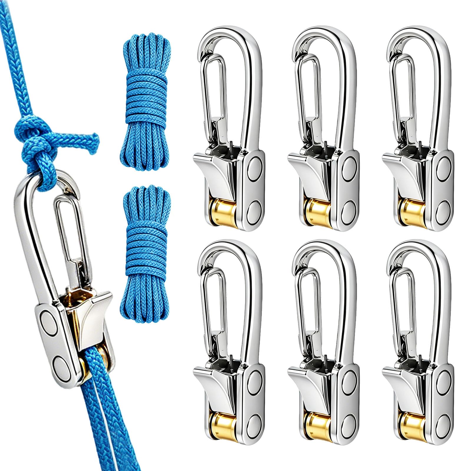 BIZOI Rope Roller Cam Lock Tensioner, Cord and Roped Tightening Tool with Industrial Brass Accessory Paracord & Carabiner Clip, Rope Tightening Tool for Camping, Hiking, Boat, Awning and Box Bundling