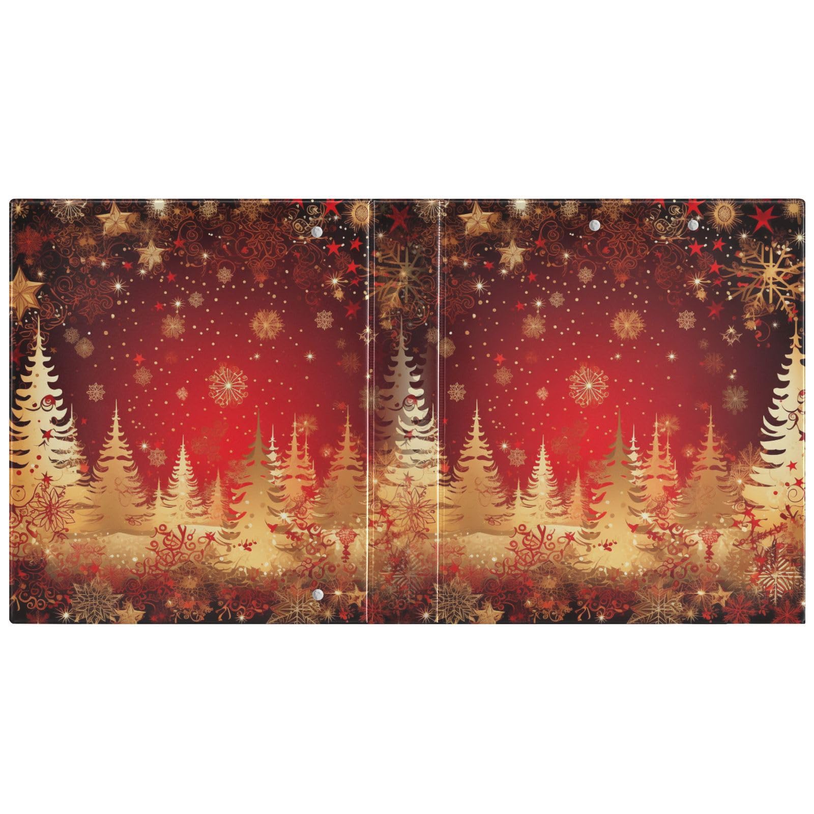 Raccoglitore a 3 anelli con albero di Natale, fiocco di neve dorato rosso, 3,8 cm, raccoglitori a tre anelli con portablocco, adatto per carta da 21,9 x 27,9 cm, 3 tasche interne in PVC trasparente