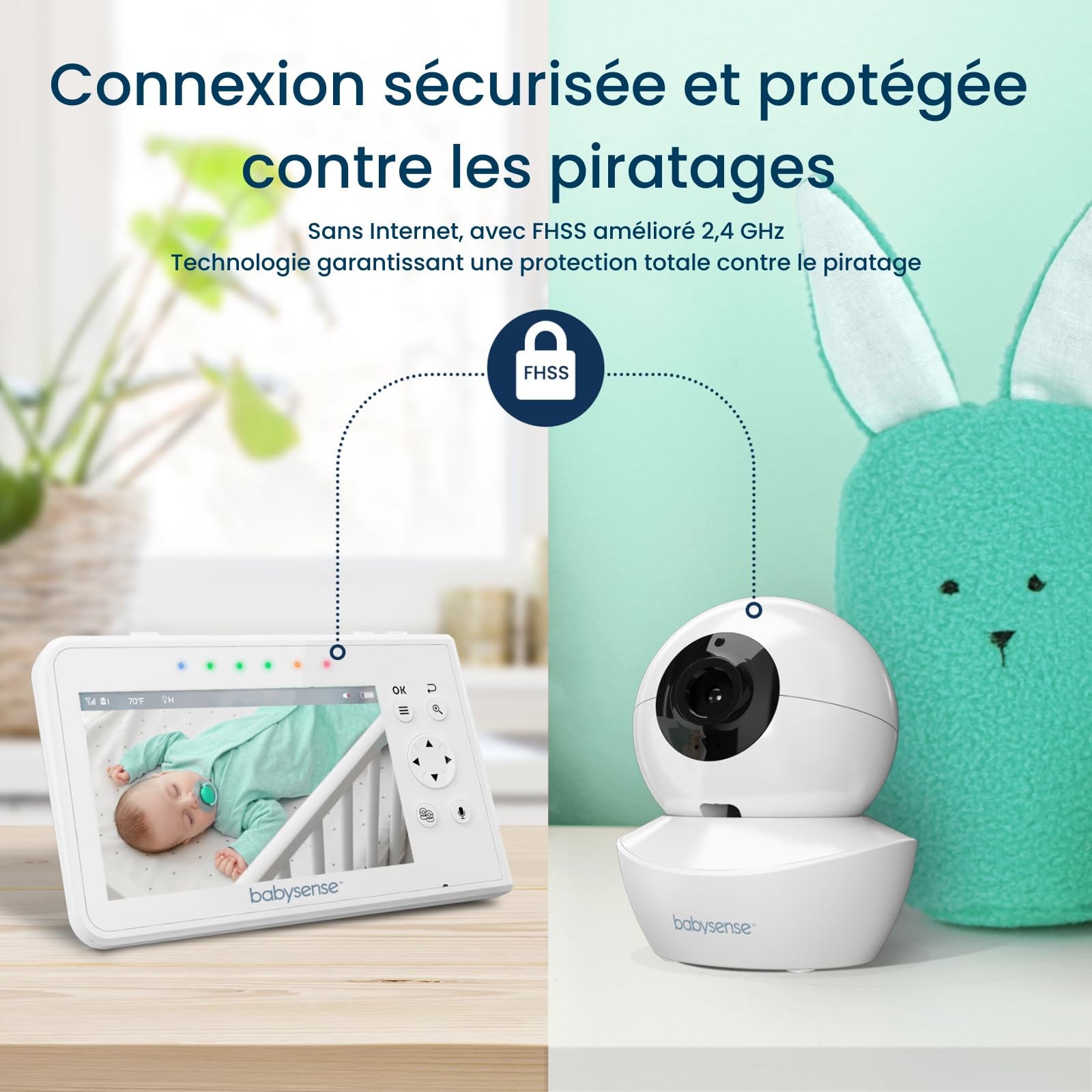 Babysense Moniteur Vidéo pour Bébé, Babyphone avec Écran Divisé 4,3“ et 2 Caméras, Veilleuse Réglable, Conversation Audio Bidirectionnel, Fonction PTZ, Longue Portée, Vision Nocturne, Berceuses