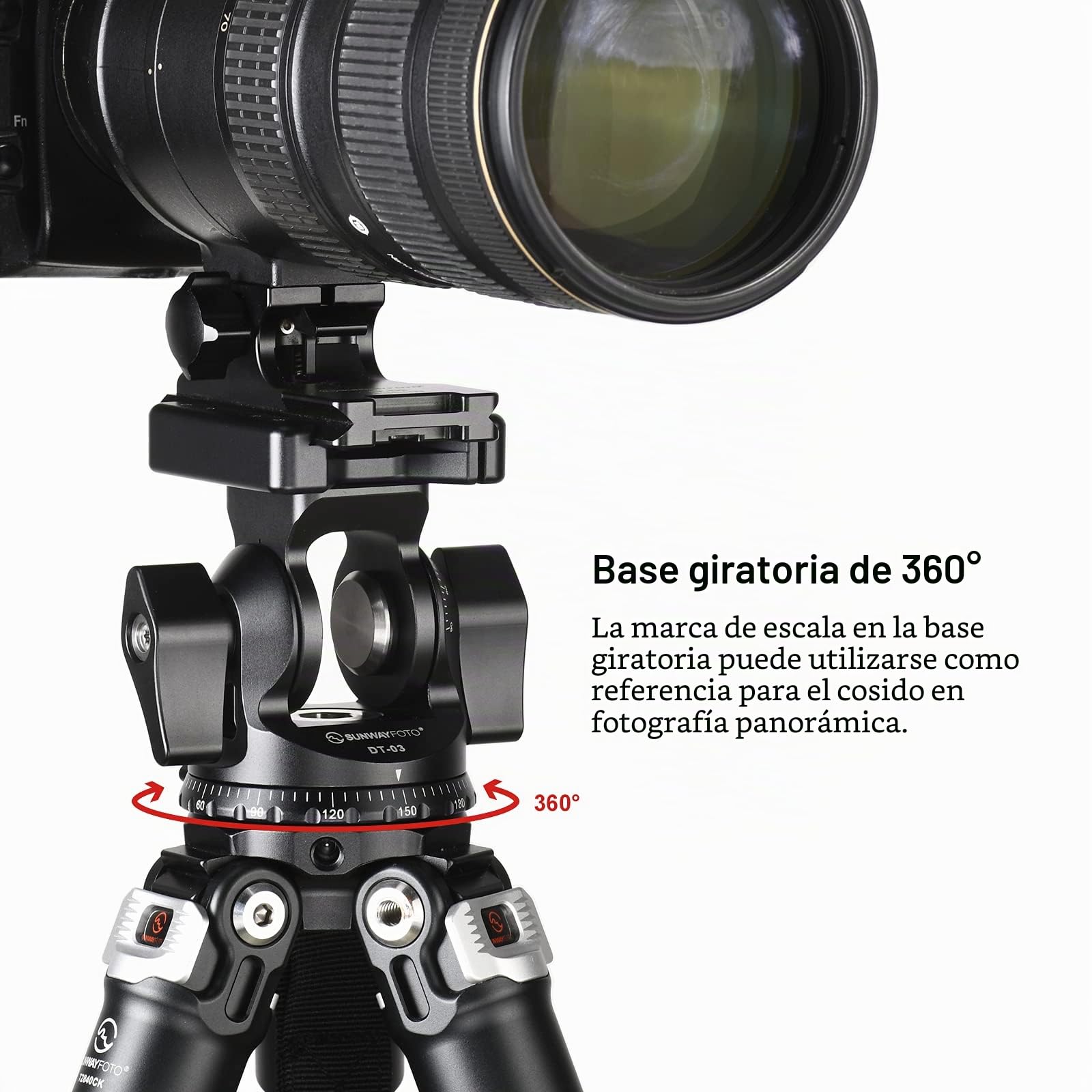 SUNWAYFOTO DT-03 Cabezal de inclinación para monopié y trípode, capacidad de carga de 15 kg