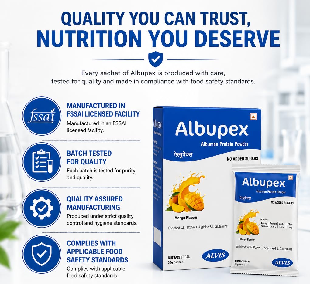 Albupex Albumen Protein Powder Sachet 30g | 20.97g High Biological Value Egg White Protein | BCAA, L-Arginine & L-Glutamine | Mango Flavour — Amazon image 2