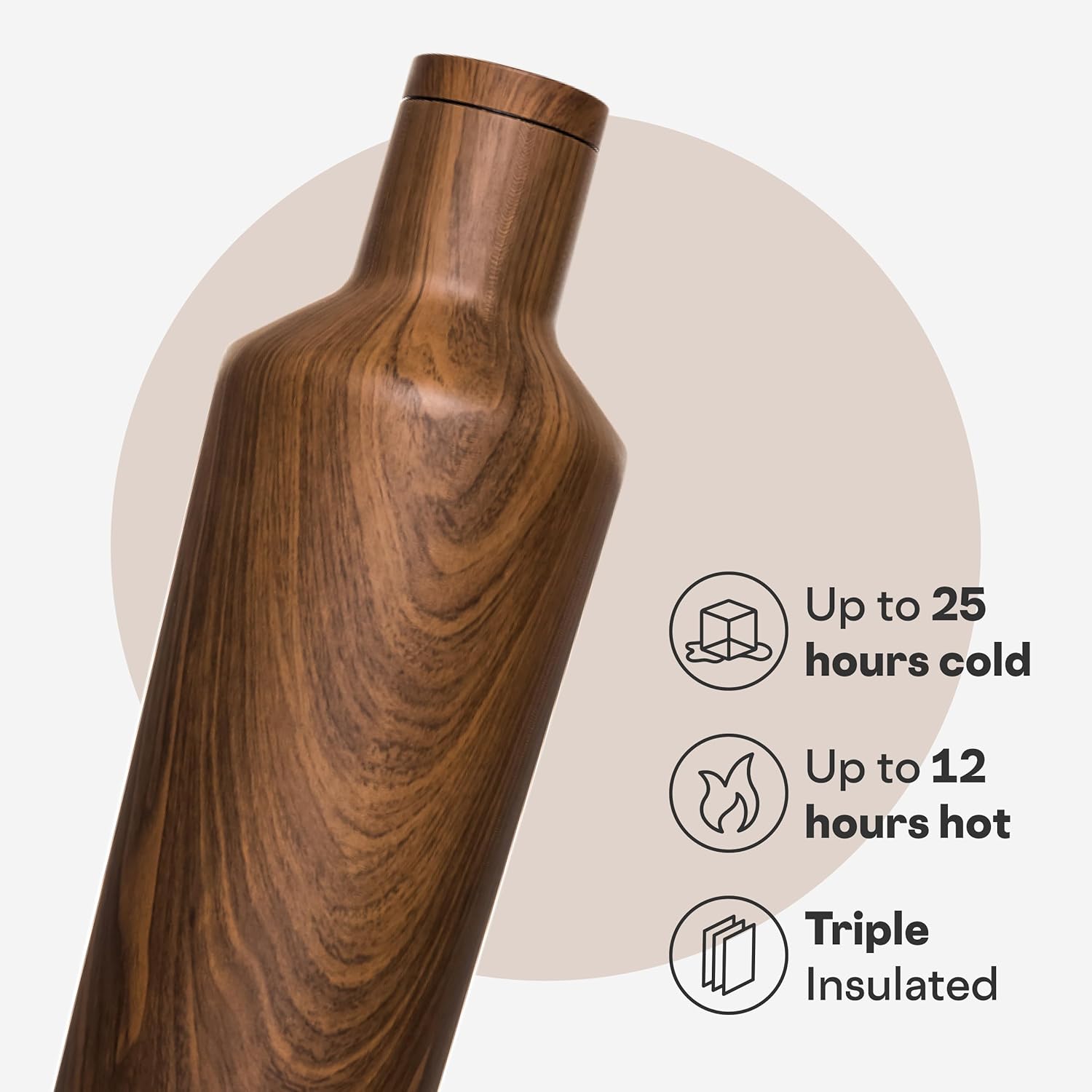 Corkcicle Classic Canteen Insulated Water Bottle - Stainless Steel Reusable Tumbler - Triple Insulated - Keeps Drinks Cold 25 Hours or Hot 12 Hours - Cupholder Friendly - Walnut Wood - 25 oz