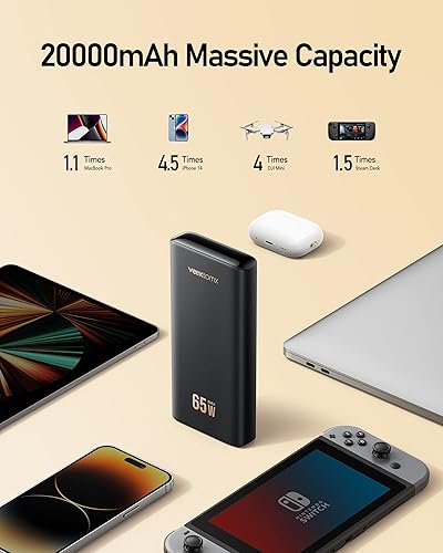 Miniatura 4 de Cargador portátil de 20000 mAh de 65 W PD 30 y QC 30 carga rápida compatible con MacBook Dell iPhone Samsung Steam Deck DJI Mini y más