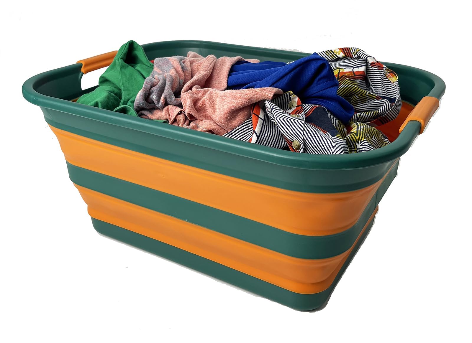 SAMMART Collapsible Plastic Laundry Basket with Handle/Foldable Pop Up Storage Hamper/Portable Laundry Organizer-Space Saving Washing Tub/Household Storage (Teal Green/Autumn leaf, 42L)