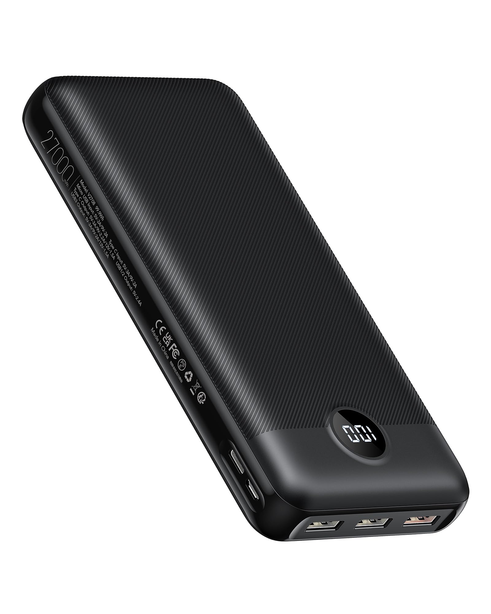 VEGER Power Bank 27000mAh, PD 20W QC 3.0 Ricarica Rapida Caricatore Portatile, 4 Uscite e 2 Ingressi con LED Display Digitale Batteria Esterna Compatibile con iPhone/Samsung/Huawei/iPad