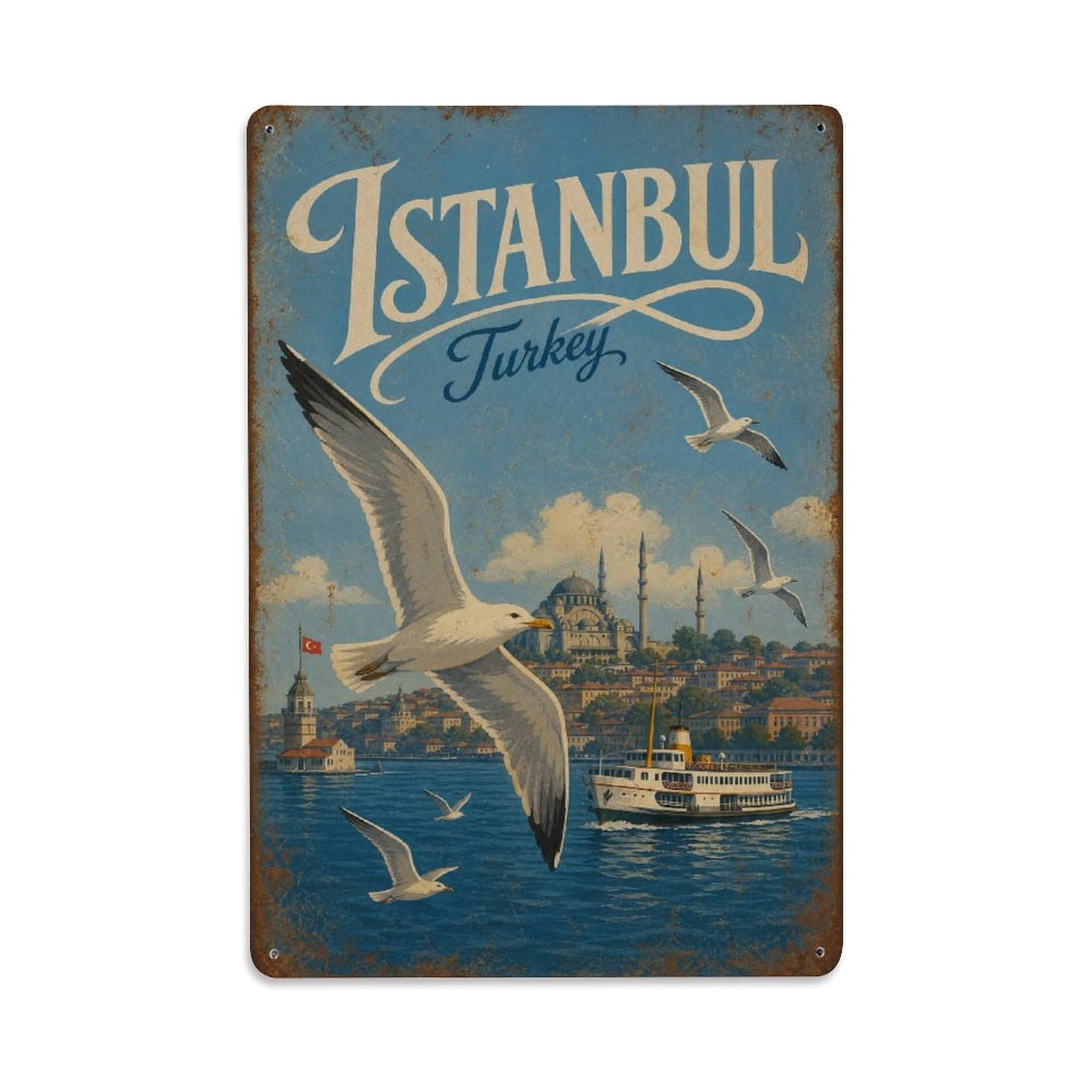 Gead 8X12inch Style Vintage Travel Istanbul Turkey Seagulls Metal Tin Sign