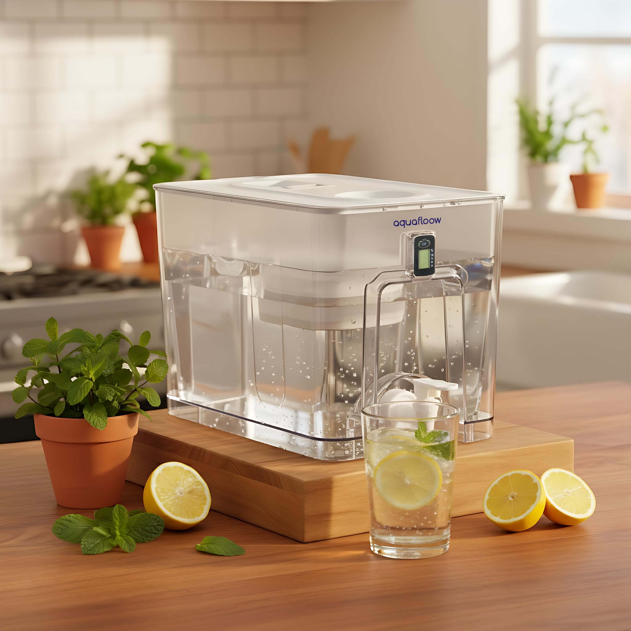 Aquafloow Carafe Filtrante 9,5L avec Robinet et Filtre, Distributeur d'Eau Tout-en-Un pour Réduction du Tartre, Chlore, Plomb et Cuivre dans l'Eau Potable – Idéal pour la Maison et le Bureau