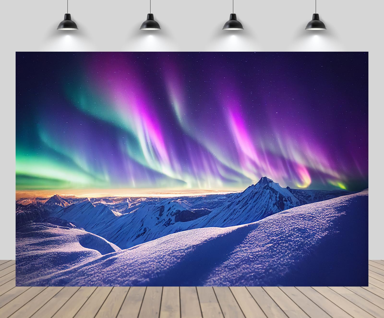 chnywork 12x10ft Northern Lights Backdrop Snowy Mountains Aurora Borealis Starry Night Sky Background Winter Wonderland Magic Landscape Themed Party