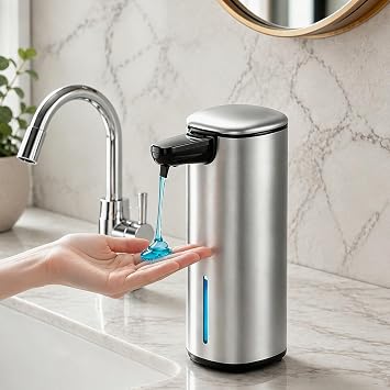 Sineng Automatic Soap Dispenser Touchless, 304 Stainless Steel Liquid Hand Soap Dispenser, 8.5oz/250ml 2 Adjustable Levels Water-Resistant and Rechargeable Kitchen Bathroom Soap Dispenser
