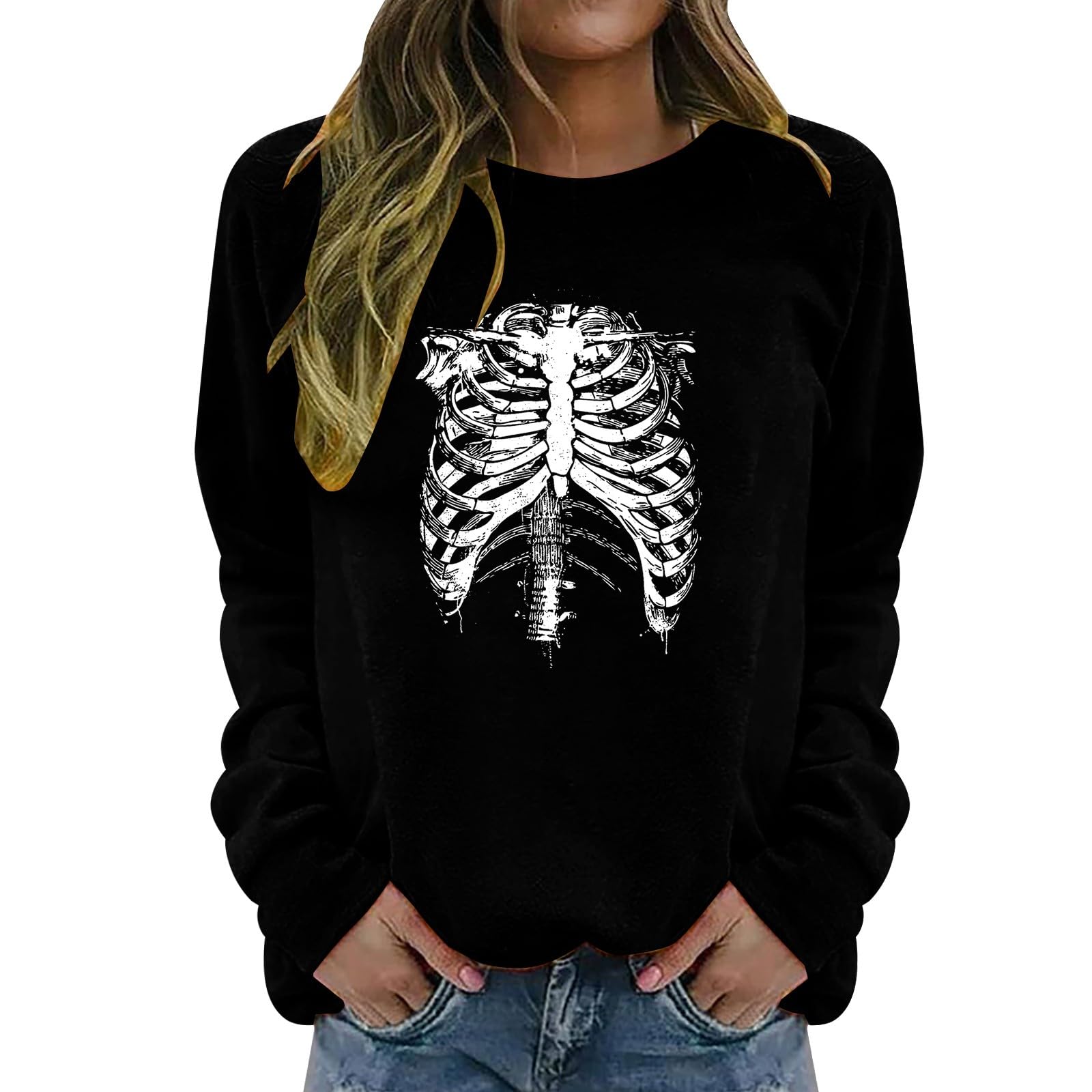 MMOOVVUnusual Jackets - Jackets Long Sleeve Women's Sweatshirt with Halloween Print and Casual Crew Neck Primark Shop Online