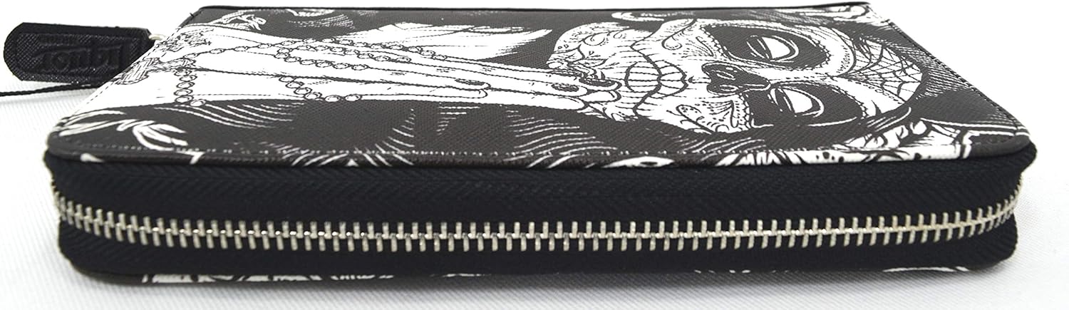 Liquorbrand Gypsy rose Praying Sugar Skull Woman Tattoo Skull zip around clutch Wallet