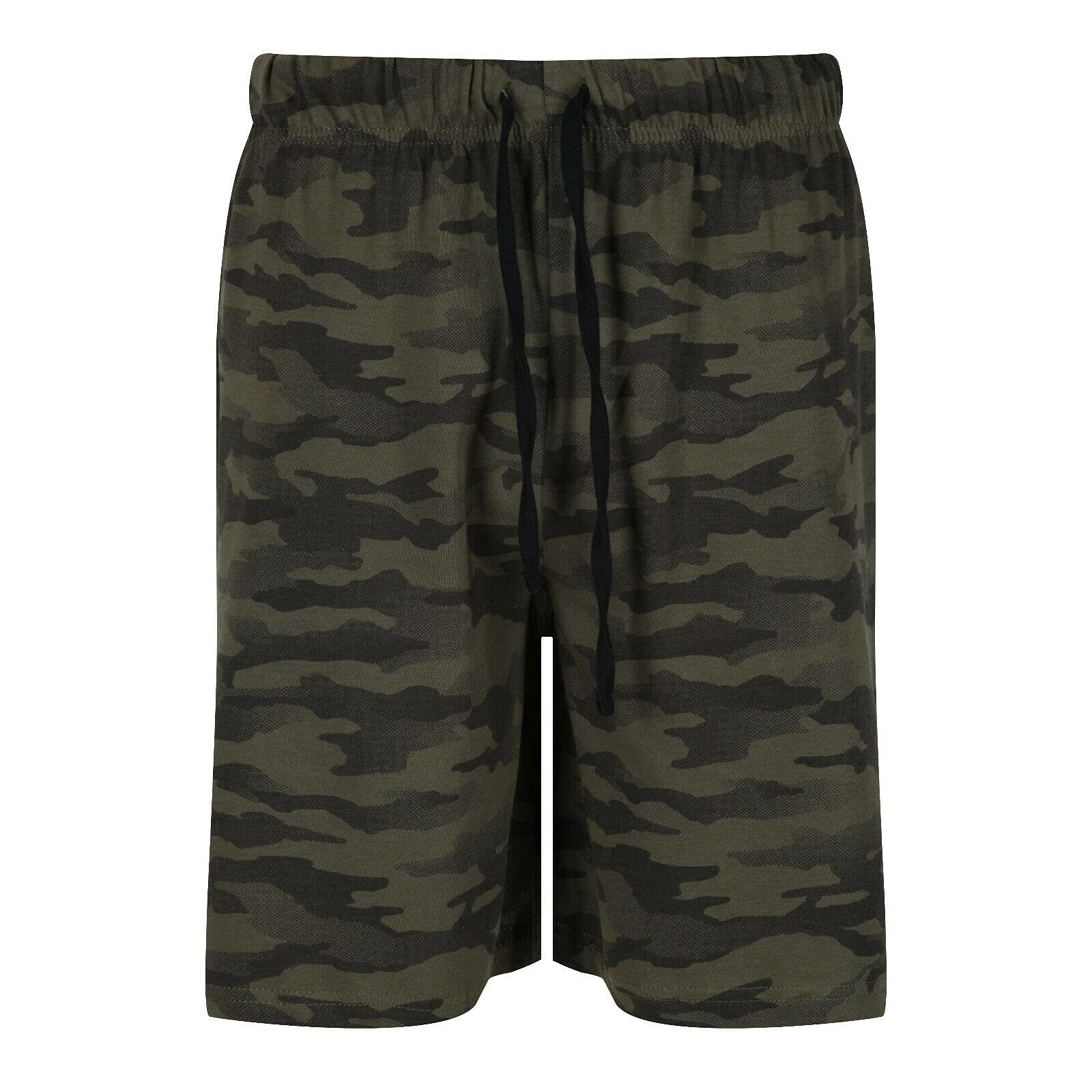 Paradise Mens Camouflage Lounge Shorts EX UK Store Cotton Army Pyjama PJ Night WEAR M-XXL NEW (M010 Dark Green Camo - M)