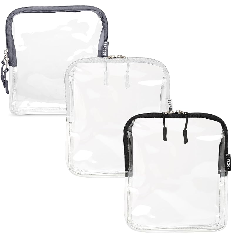 BORSALI Necessaire transparente para viagem com zíper, Pacote com 3