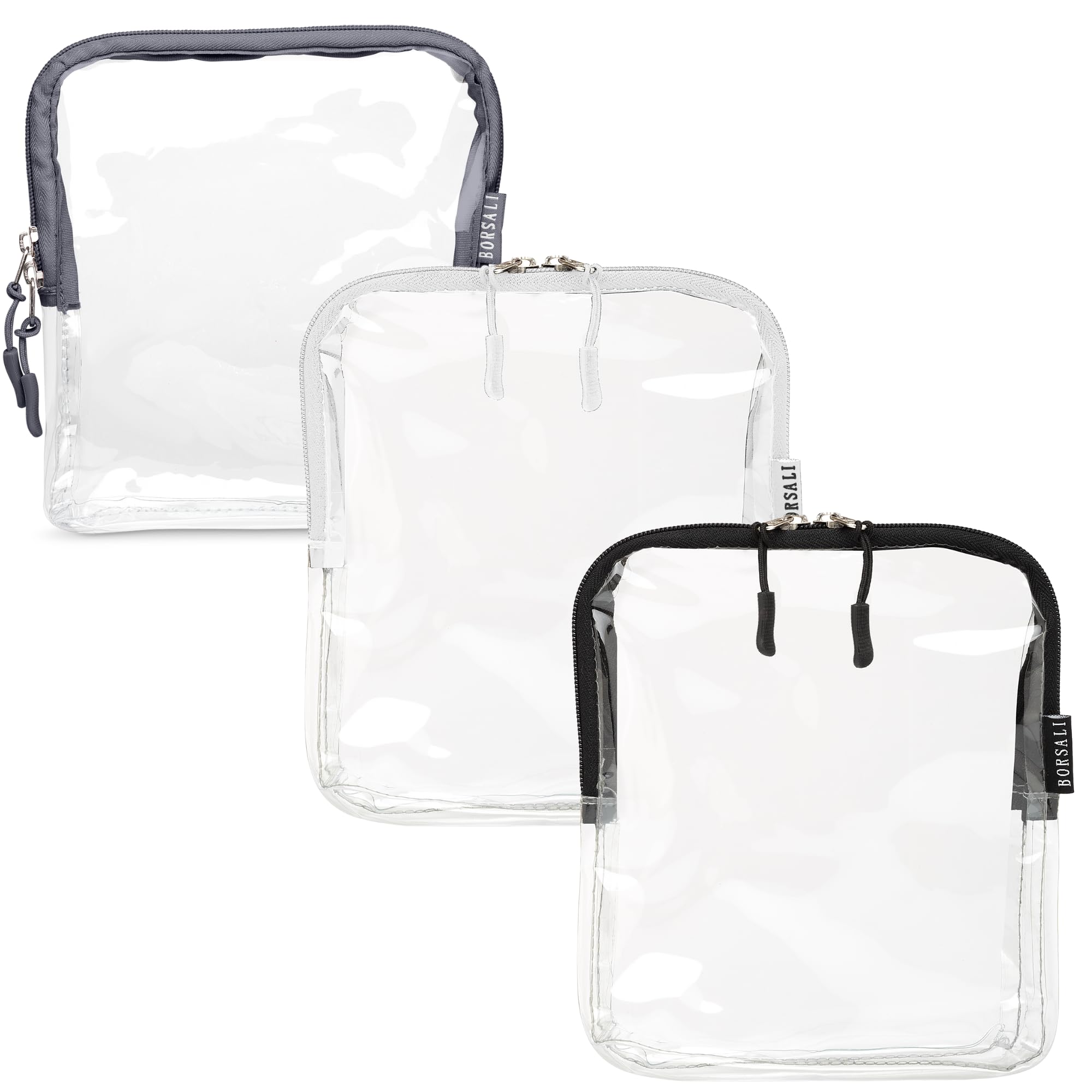 BORSALI TSA Approved Toiletry Bag - Clear Quart Size for 3-1-1 LIquids for Carry On Travel - Toiletries Organizer - Cosmetic Pouch with Zipper -