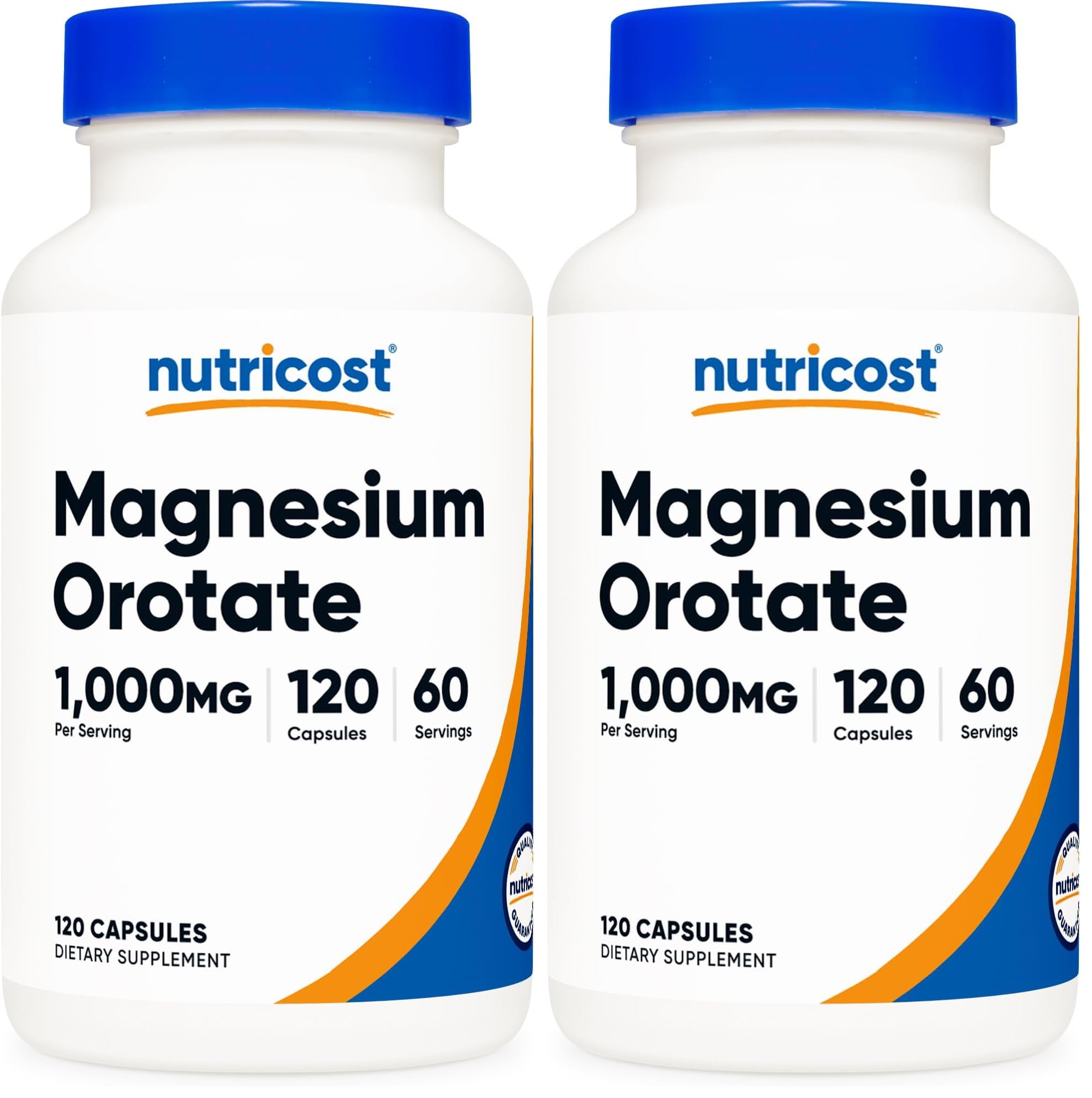 Nutricost Magnesium Orotate Capsules 1000mg, 120 Caps - 60 Servings, 500mg Per Capsule, Non-GMO, Gluten Free (Pack of 2) 120 Count (Pack of 2)