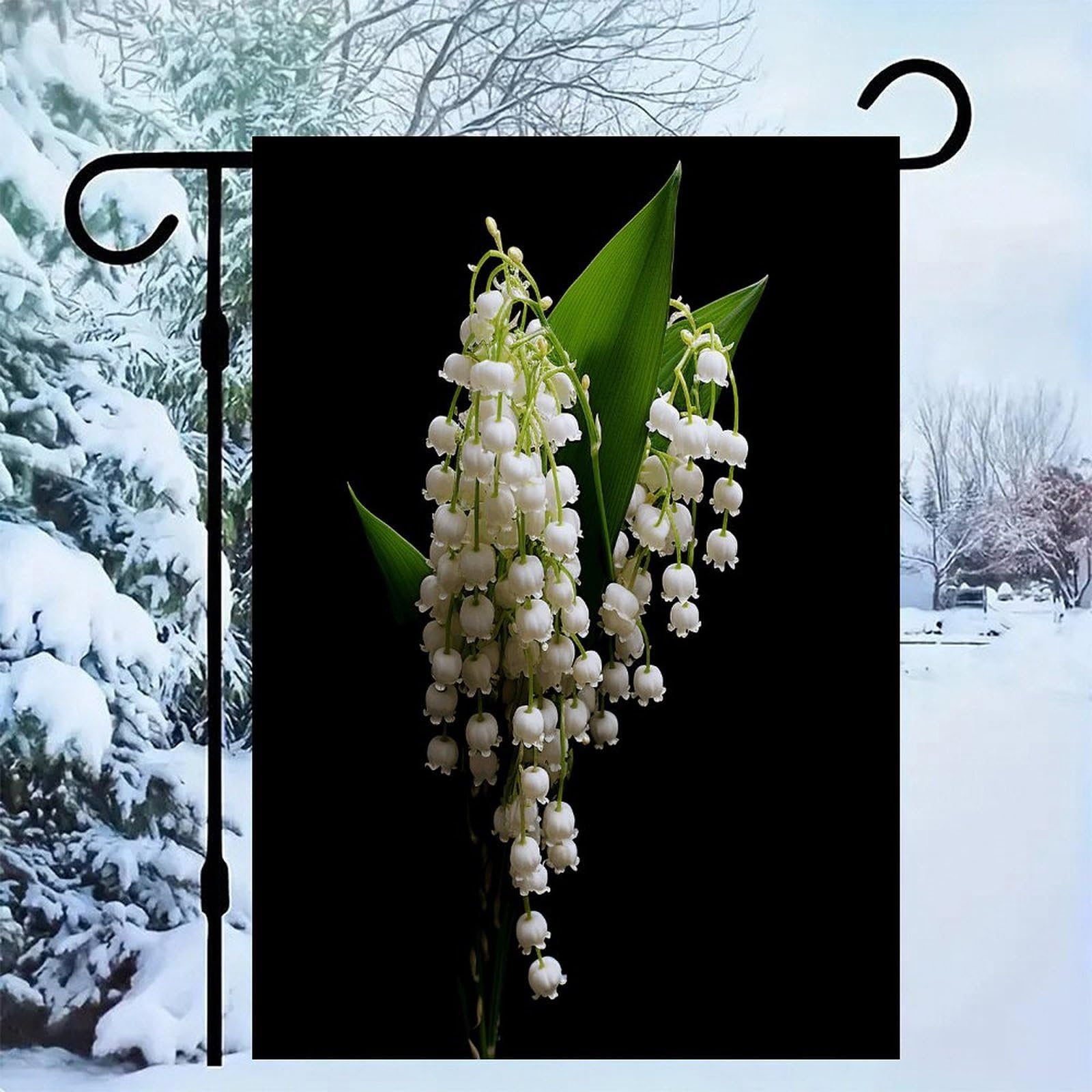 Bandera de jardín decorativa para terraza exterior con lirios del valle 12x18